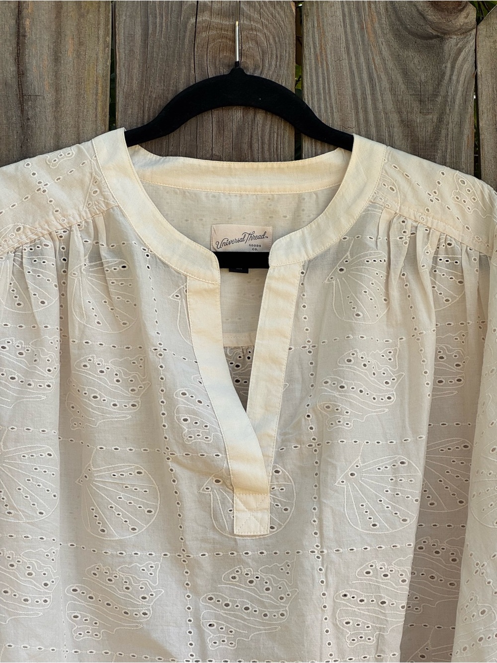 Universal thread coastal chic seashell eyelet cotton peasant blouse ivory S - Picture 2 of 7